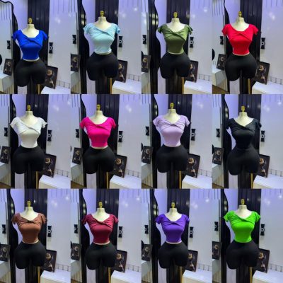 Women's Twisted Front V-Neck Short Sleeve Seamless Crop Top