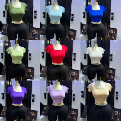 Women's Square Neck Short Sleeve Seamless Crop Top