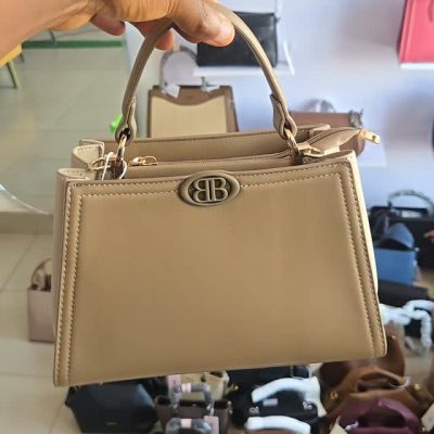 Elegant Beige Structured Top Handle Satchel